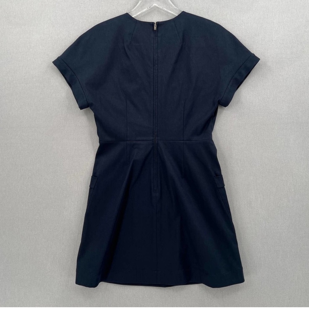 Theory Short Sleeve Navy Blue Linen Blend Square Pockets Dress 0 - Picture 2 of 6